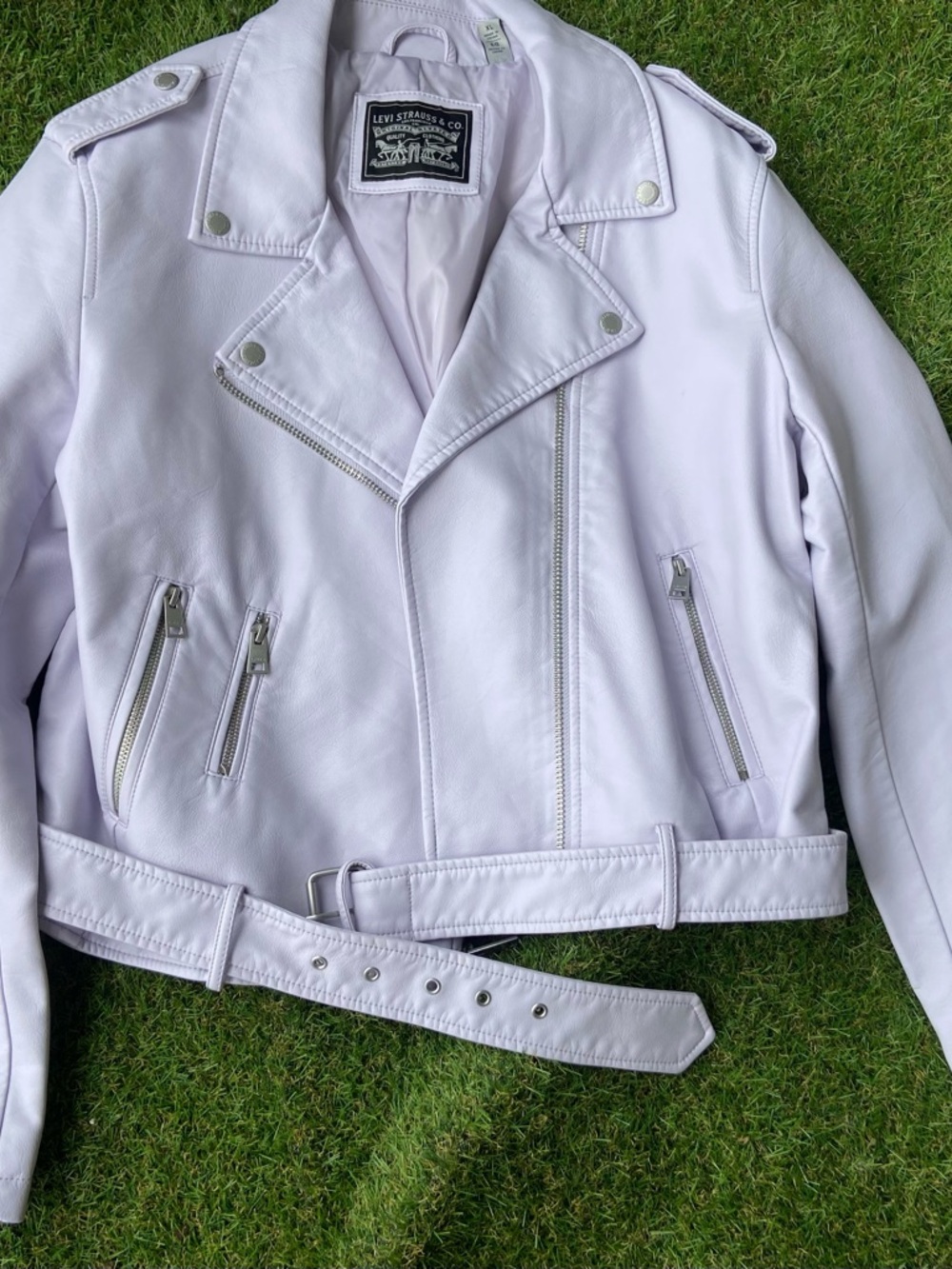 Levi's Women's Light Lavender Faux Leather Moto Jacket with Belt XL
